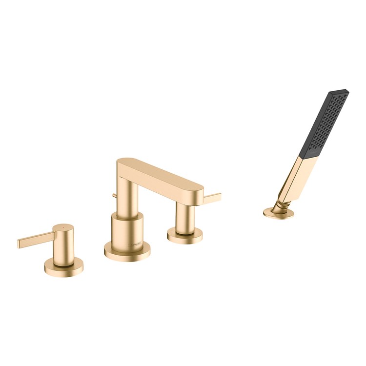 Roman Tub Trim Finoris with Handshower 2 Lever Brushed Gold Optic WaterSense 8-3/4 Inch Spread 4 Hole - Image 1