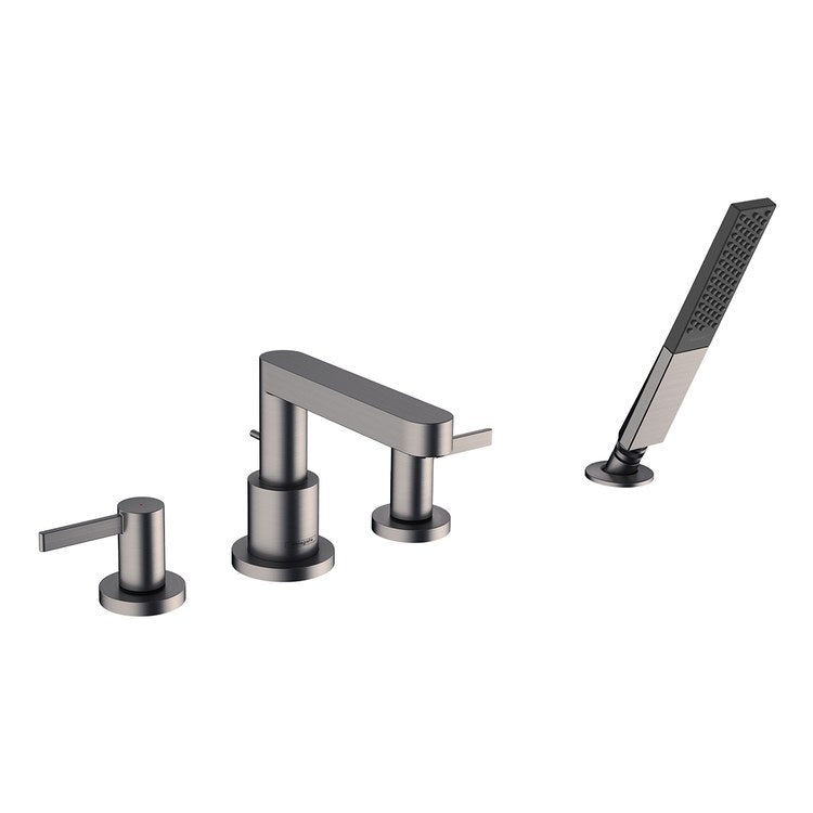 Roman Tub Trim Finoris with Handshower 2 Lever Brushed Black Chrome WaterSense 8-3/4 Inch Spread 4 Hole - Image 1