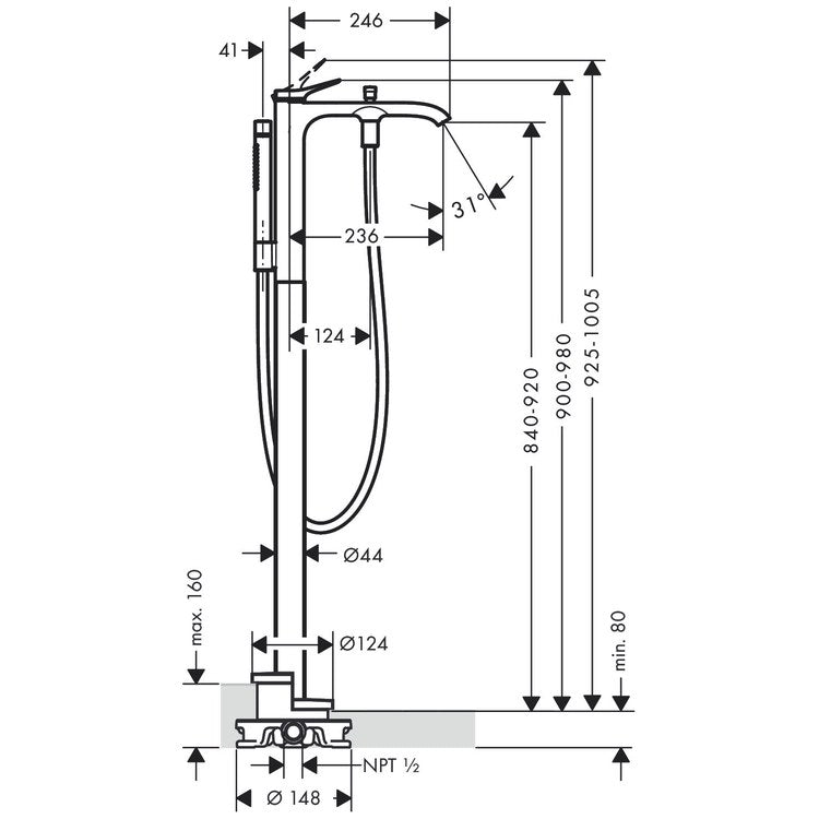 Tub Filler Trim Finoris Freestanding with Handshower 1 Lever Brushed Bronze 5.28 Gallons per Minute - Image 2