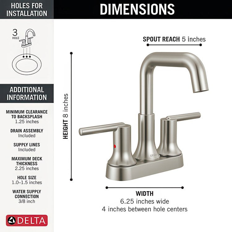 Lavatory Faucet Trinsic Angle Centerset 4 Inch Spread 2 Lever ADA WaterSense/CALGreen Stainless 1.2 Gallons per Minute Deck Metal Pop-Up 3 Hole - Image 3
