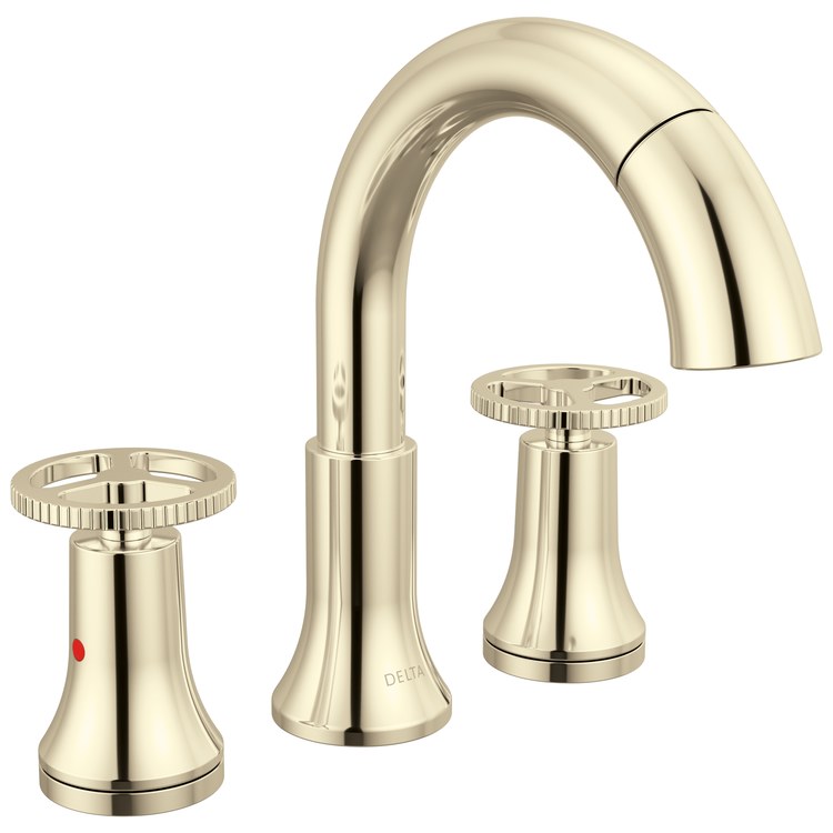 Lavatory Faucet Trinsic Widespread 4 to 16 Inch Spread 2 Wheel ADA WaterSense/CALGreen Polished Nickel 1.2 Gallons per Minute Deck Arc Metal Pop-Up 3 Hole MagnaTite Docking