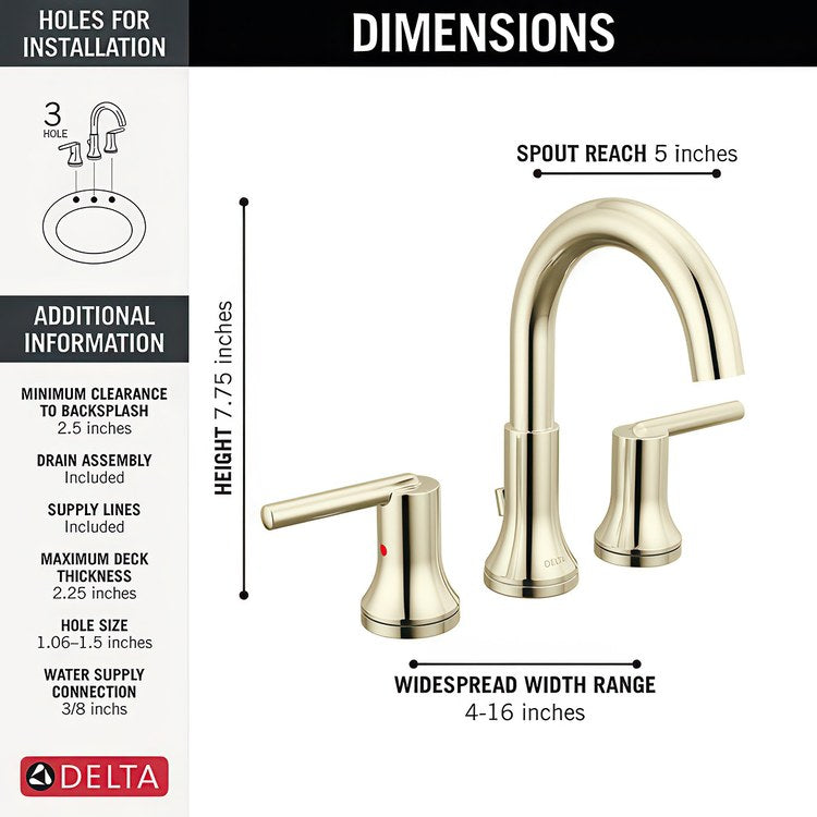 Lavatory Faucet Trinsic Widespread 4 to 16 Inch Spread 2 Lever ADA WaterSense/CALGreen Polished Nickel 1.2 Gallons per Minute Deck Rigid Metal Pop-Up 3 Hole - Image 3