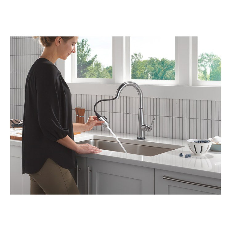 Kitchen Faucet Essa 1 Lever ADA No-Lead/CALGreen Arctic Stainless Pull Down 2 Function Gooseneck 360 DEG Swivel 1/3 Hole Deck Touch2O with Touchless/VoiceIQ/Diamond Seal 1.8 Gallons per Minute - Image 2
