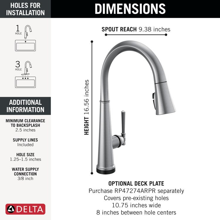 Kitchen Faucet Emmeline Touchless 1 Lever ADA Lumicoat Arctic Stainless Pull Down 2 Function High Arc 360 DEG Swivel 1/3 Hole Touch2O/MagnaTite/ShieldSpray 1.8 Gallons per Minute - Image 3
