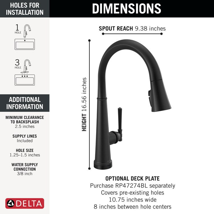 Kitchen Faucet Emmeline Touchless 1 Lever ADA Matte Black Pull Down 2 Function High Arc 360 DEG Swivel 1/3 Hole Touch2O/MagnaTite/ShieldSpray 1.8 Gallons per Minute - Image 3