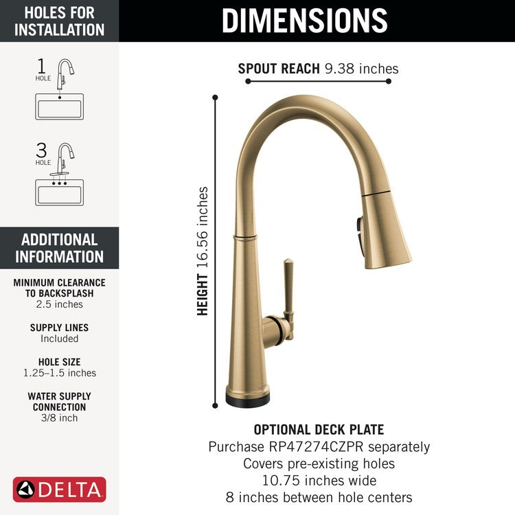 Kitchen Faucet Emmeline Touchless 1 Lever ADA Lumicoat Champagne Bronze Pull Down 2 Function High Arc 360 DEG Swivel 1/3 Hole Touch2O/MagnaTite/ShieldSpray 1.8 Gallons per Minute - Image 3