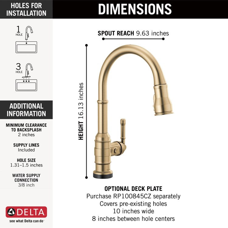 Kitchen Faucet Broderick Touchless 1 Lever ADA Brilliance Champagne Bronze 3 Function Pull Down Gooseneck 360 DEG Swivel 1/3 Hole Deck MagnaTite/VoiceIQ/TempSense/ShieldSpray 1.8 Gallons per Minute - Image 2