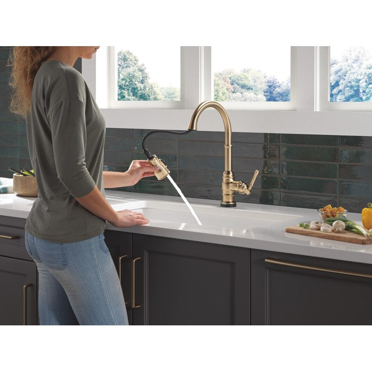 Kitchen Faucet Broderick Touchless 1 Lever ADA Brilliance Champagne Bronze 3 Function Pull Down Gooseneck 360 DEG Swivel 1/3 Hole Deck MagnaTite/VoiceIQ/TempSense/ShieldSpray 1.8 Gallons per Minute - Image 3