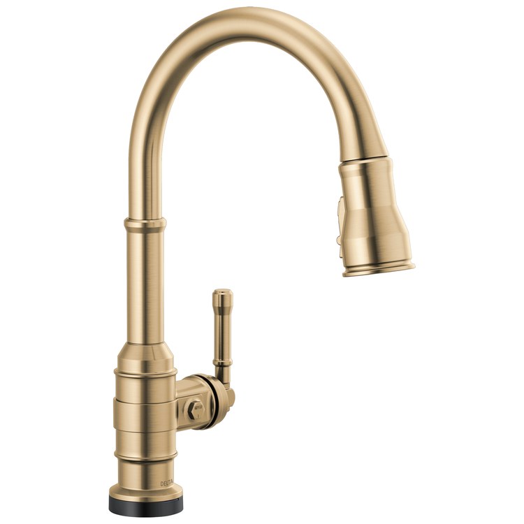 Kitchen Faucet Broderick Touchless 1 Lever ADA Brilliance Champagne Bronze 3 Function Pull Down Gooseneck 360 DEG Swivel 1/3 Hole Deck MagnaTite/VoiceIQ/TempSense/ShieldSpray 1.8 Gallons per Minute - Image 1