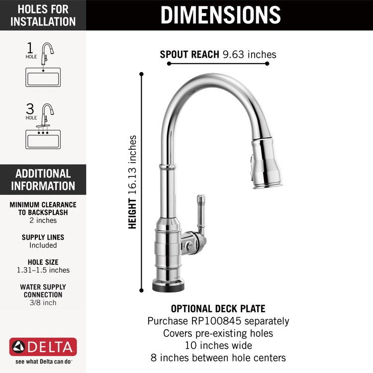 Kitchen Faucet Broderick Touchless 1 Lever ADA Chrome 3 Function Pull Down Gooseneck 360 DEG Swivel 1/3 Hole Deck MagnaTite/VoiceIQ/TempSense/ShieldSpray 1.8 Gallons per Minute - Image 2