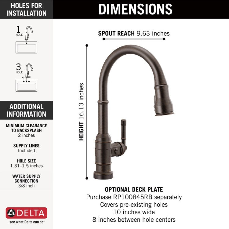 Kitchen Faucet Broderick Touchless 1 Lever ADA Venetian Bronze 3 Function Pull Down Gooseneck 360 DEG Swivel 1/3 Hole Deck MagnaTite/VoiceIQ/TempSense/ShieldSpray 1.8 Gallons per Minute - Image 2