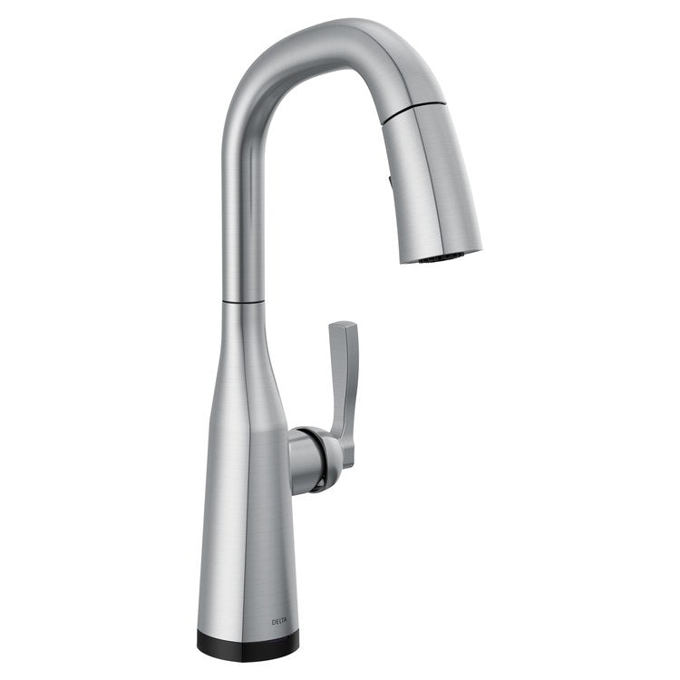 Bar Faucet Stryke 1 Lever ADA CALGreen Lumicoat Arctic Stainless Touch2O with Touchless/MagnaTite Docking/VoiceIQ Compatible Pull Down 2 Function Gooseneck 360 DEG Swivel 1.8 Gallons per Minute - Image 1
