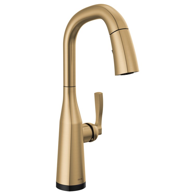 Bar Faucet Stryke 1 Lever ADA CALGreen Lumicoat Champagne Bronze Touch2O with Touchless/MagnaTite Docking/VoiceIQ Compatible Pull Down 2 Function Gooseneck 360 DEG Swivel 1.8 Gallons per Minute - Image 1