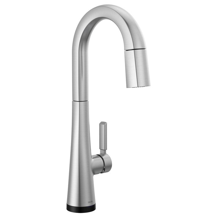 Bar Faucet Monrovia Prep 1 Lever ADA CALGreen Lumicoat Arctic Stainless Touch2O with Touchless/MagnaTite Docking/VoiceIQ Compatible Pull Down 2 Function High Arc 360 DEG Swivel 1.8 Gallons per Minute - Image 1