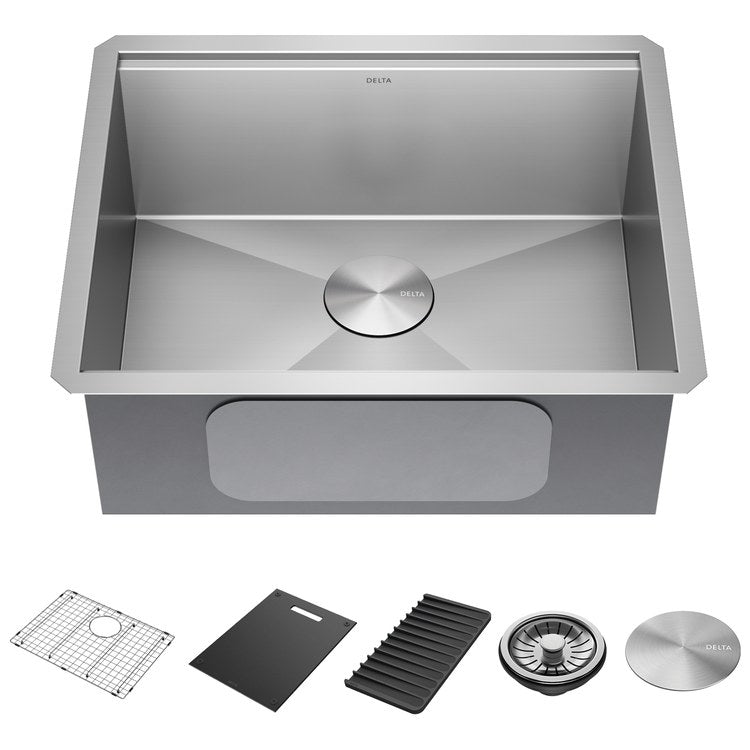 Kitchen Sink Rivet 23 Inch 1 Bowl Workstation with WorkFlow Ledge Stainless Steel Undermount Rectangle Stainless Steel - Image 1