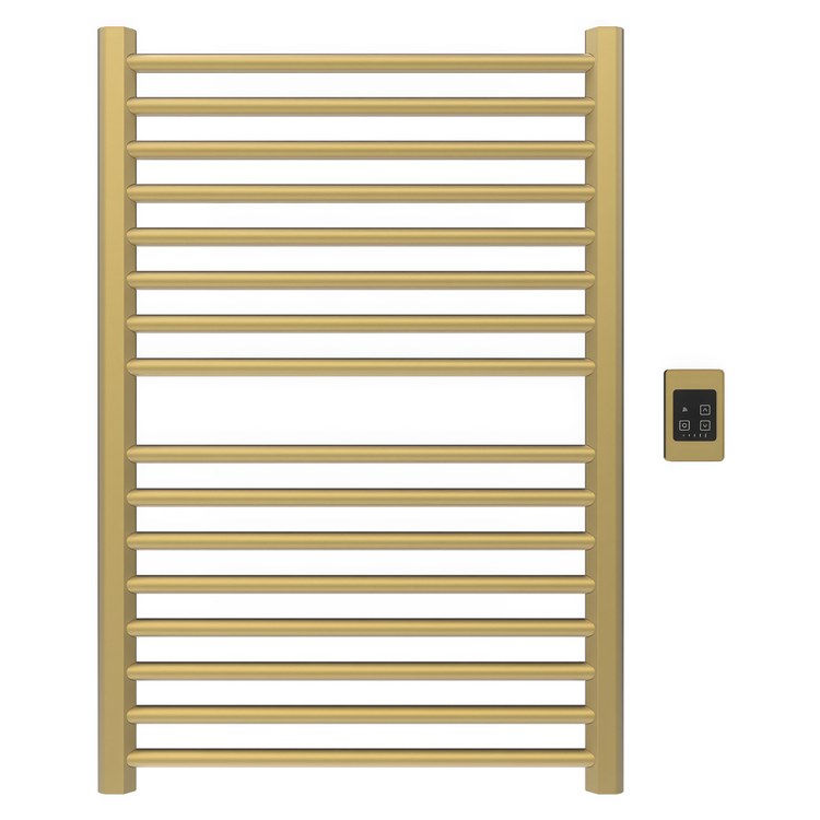 Towel Warmer Sirio 12 Bar Hardwire 751 BTU 29 x 32 Inch Satin Brass 304 Stainless Steel - Image 1