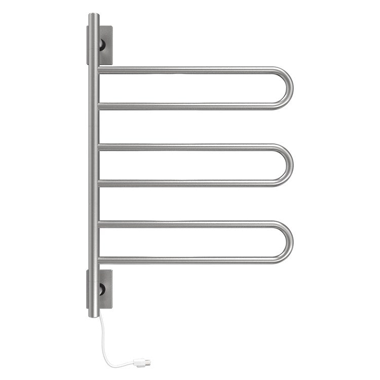 Towel Warmer Swivel 3 Loop Hardwire/Plug-In 185 BTU 25 x 35 Inch Brushed Stainless 304 Stainless Steel