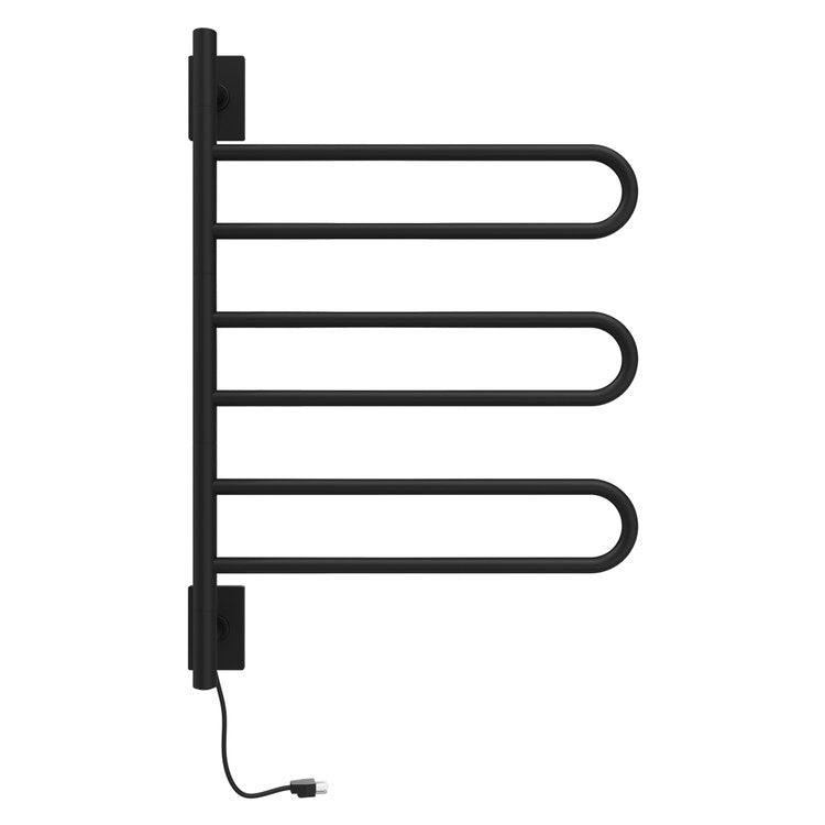 Towel Warmer Swivel 3 Loop Hardwire/Plug-In 185 BTU 25 x 35 Inch Matte Black 304 Stainless Steel