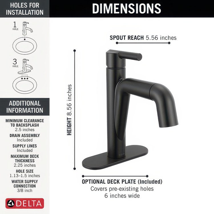 Lavatory Faucet Nicoli 1 Lever ADA WaterSense Matte Black 1.2 Gallons per Minute Deck Rigid Pop-Up 1 Hole - Image 3