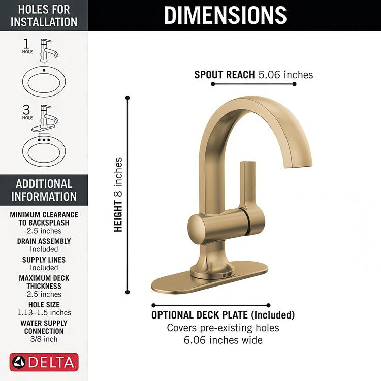 Lavatory Faucet Albion 1 Lever ADA WaterSense Champagne Bronze 1.2 Gallons per Minute Deck Arc Pop-Up 1 Hole - Image 3