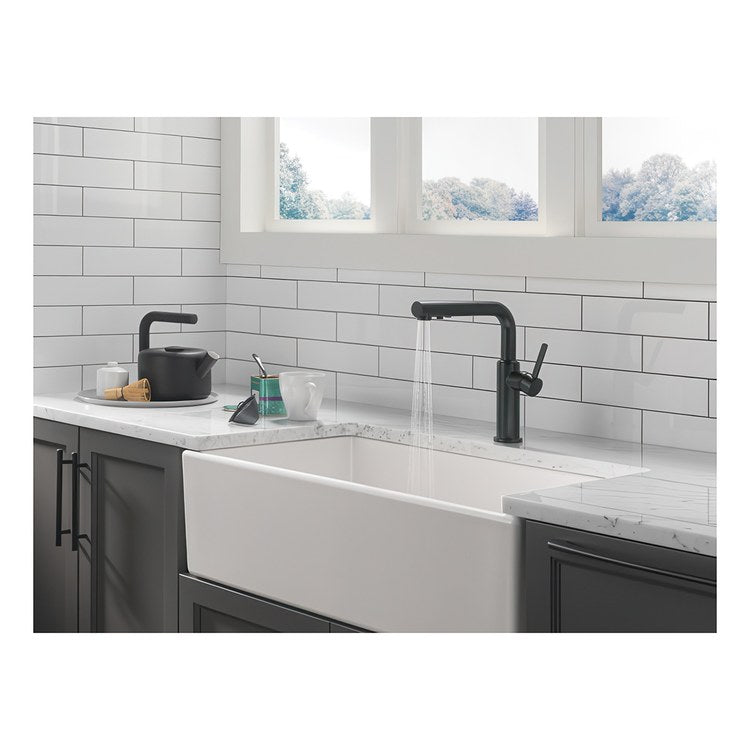 Kitchen Faucet Daneri Widespread 1 Lever ADA Matte Black Pull-Out 2 Function L-Shaped 360 DEG Swivel 1 Hole Deck Diamond Seal/Touch-Clean/MagnaTite 1.8 Gallons per Minute - Image 2