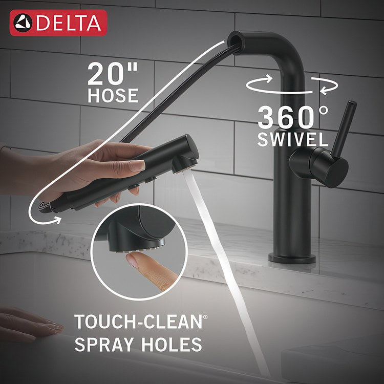 Kitchen Faucet Daneri Widespread 1 Lever ADA Matte Black Pull-Out 2 Function L-Shaped 360 DEG Swivel 1 Hole Deck Diamond Seal/Touch-Clean/MagnaTite 1.8 Gallons per Minute - Image 3