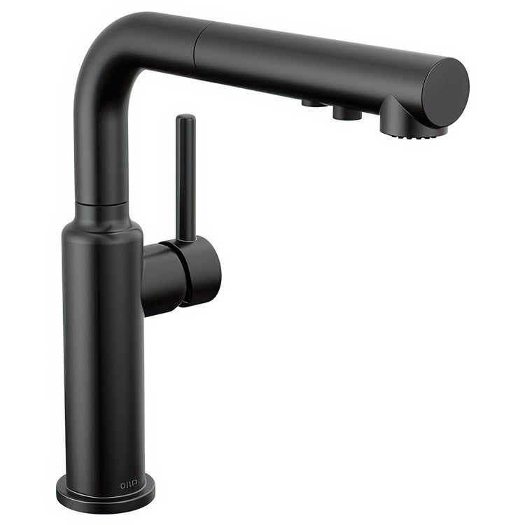 Kitchen Faucet Daneri Widespread 1 Lever ADA Matte Black Pull-Out 2 Function L-Shaped 360 DEG Swivel 1 Hole Deck Diamond Seal/Touch-Clean/MagnaTite 1.8 Gallons per Minute