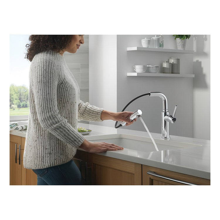 Kitchen Faucet Daneri Widespread 1 Lever ADA Chrome Pull-Out 2 Function L-Shaped 360 DEG Swivel 1 Hole Deck Diamond Seal/Touch-Clean/MagnaTite 1.8 Gallons per Minute - Image 2