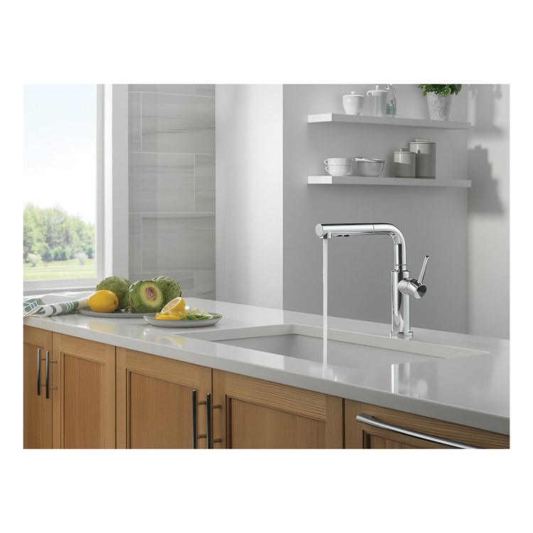 Kitchen Faucet Daneri Widespread 1 Lever ADA Chrome Pull-Out 2 Function L-Shaped 360 DEG Swivel 1 Hole Deck Diamond Seal/Touch-Clean/MagnaTite 1.8 Gallons per Minute - Image 3