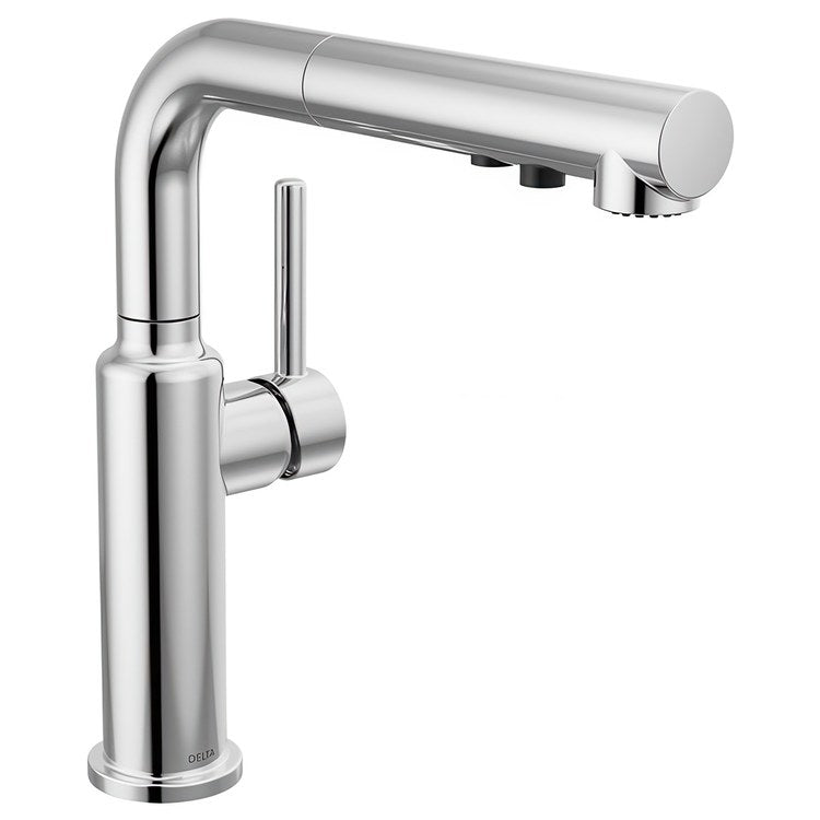 Kitchen Faucet Daneri Widespread 1 Lever ADA Chrome Pull-Out 2 Function L-Shaped 360 DEG Swivel 1 Hole Deck Diamond Seal/Touch-Clean/MagnaTite 1.8 Gallons per Minute
