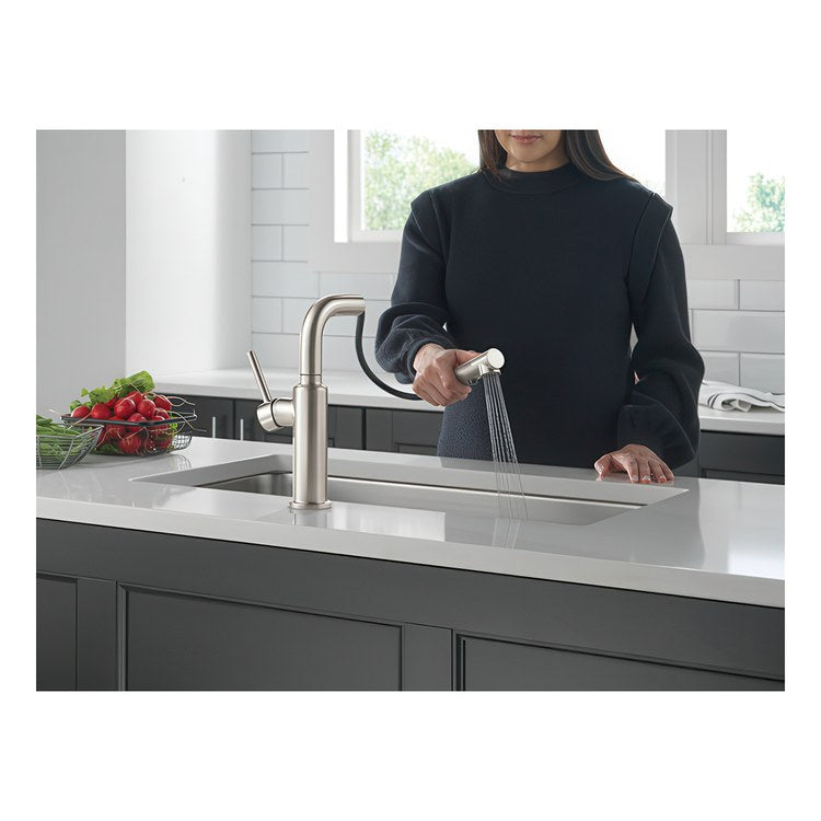 Kitchen Faucet Daneri Widespread 1 Lever ADA Brilliance Stainless Pull-Out 2 Function L-Shaped 360 DEG Swivel 1 Hole Deck Diamond Seal/Touch-Clean/MagnaTite 1.8 Gallons per Minute - Image 2
