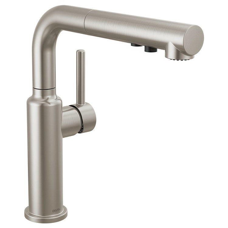 Kitchen Faucet Daneri Widespread 1 Lever ADA Brilliance Stainless Pull-Out 2 Function L-Shaped 360 DEG Swivel 1 Hole Deck Diamond Seal/Touch-Clean/MagnaTite 1.8 Gallons per Minute