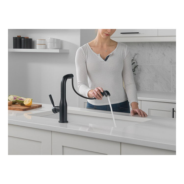 Kitchen Faucet Almari Widespread 1 Lever ADA Matte Black Pull-Out 2 Function L-Shaped 360 DEG Swivel 1 Hole Deck Diamond Seal/Touch-Clean/MagnaTite 1.8 Gallons per Minute - Image 2