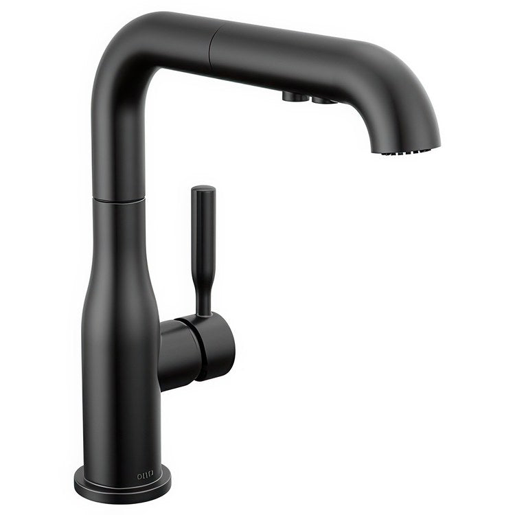 Kitchen Faucet Almari Widespread 1 Lever ADA Matte Black Pull-Out 2 Function L-Shaped 360 DEG Swivel 1 Hole Deck Diamond Seal/Touch-Clean/MagnaTite 1.8 Gallons per Minute
