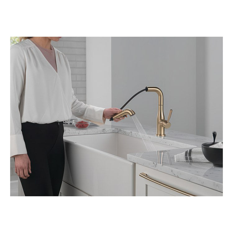 Kitchen Faucet Almari Widespread 1 Lever ADA Champagne Bronze Pull-Out 2 Function L-Shaped 360 DEG Swivel 1 Hole Deck Diamond Seal/Touch-Clean/MagnaTite 1.8 Gallons per Minute - Image 2