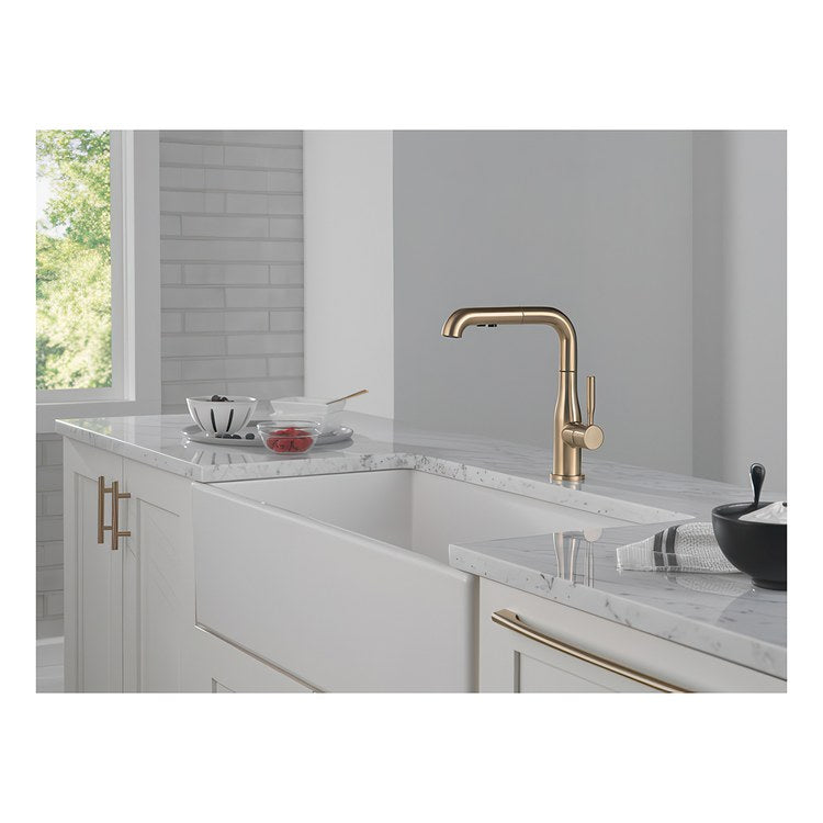 Kitchen Faucet Almari Widespread 1 Lever ADA Champagne Bronze Pull-Out 2 Function L-Shaped 360 DEG Swivel 1 Hole Deck Diamond Seal/Touch-Clean/MagnaTite 1.8 Gallons per Minute - Image 3