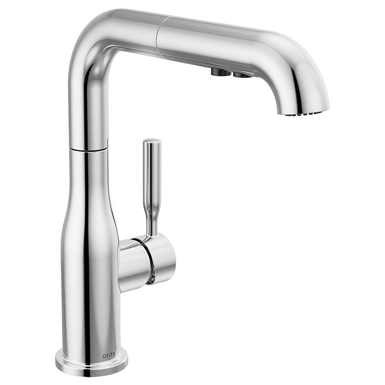 Kitchen Faucet Almari Widespread 1 Lever ADA Chrome Pull-Out 2 Function L-Shaped 360 DEG Swivel 1 Hole Deck Diamond Seal/Touch-Clean/MagnaTite 1.8 Gallons per Minute