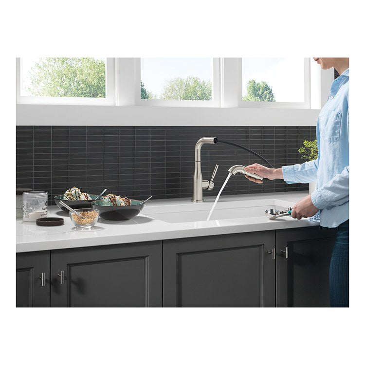 Kitchen Faucet Almari Widespread 1 Lever ADA Brilliance Stainless Pull-Out 2 Function L-Shaped 360 DEG Swivel 1 Hole Deck Diamond Seal/Touch-Clean/MagnaTite 1.8 Gallons per Minute - Image 2
