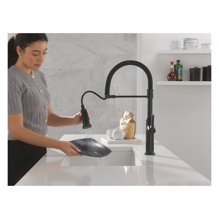 Kitchen Faucet Rhett 1 Lever ADA Matte Black Pull Down Gooseneck 360 DEG Swivel 1/3 Hole Deck Diamond Seal Touch-Clean MagnaTite 1.8 Gallons per Minute - Image 2