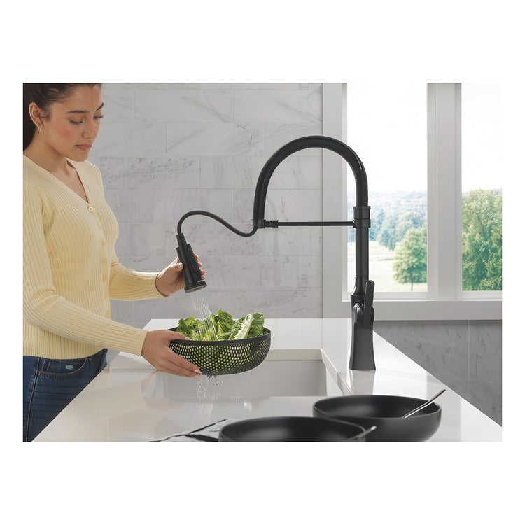 Kitchen Faucet Ermelo 1 Lever ADA Matte Black Pull Down Gooseneck 360 DEG Swivel 1/3 Hole Deck Diamond Seal Touch-Clean MagnaTite 1.8 Gallons per Minute - Image 2