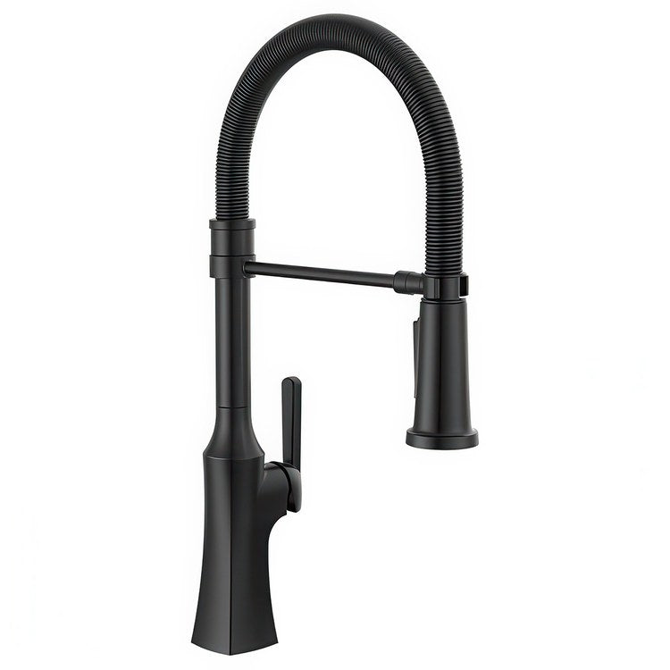 Kitchen Faucet Ermelo 1 Lever ADA Matte Black Pull Down Gooseneck 360 DEG Swivel 1/3 Hole Deck Diamond Seal Touch-Clean MagnaTite 1.8 Gallons per Minute