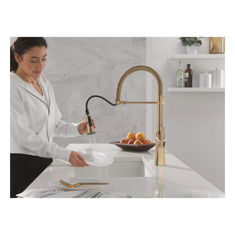 Kitchen Faucet Ermelo 1 Lever ADA Champagne Bronze Pull Down Gooseneck 360 DEG Swivel 1/3 Hole Deck Diamond Seal Touch-Clean MagnaTite 1.8 Gallons per Minute - Image 2