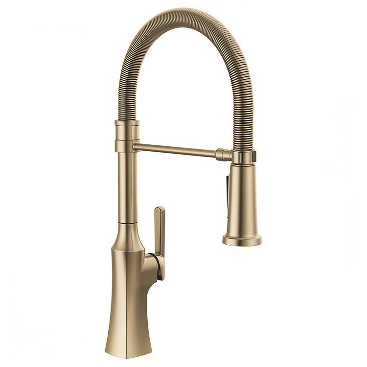 Kitchen Faucet Ermelo 1 Lever ADA Champagne Bronze Pull Down Gooseneck 360 DEG Swivel 1/3 Hole Deck Diamond Seal Touch-Clean MagnaTite 1.8 Gallons per Minute