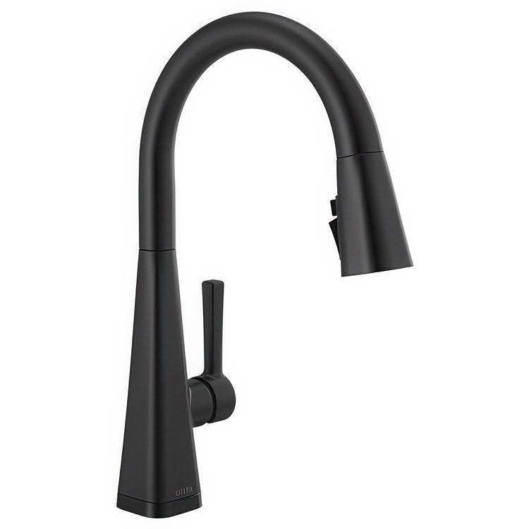 Kitchen Faucet Lenta 1 Lever ADA Matte Black Pull Down 3 Function High Arc 360 DEG Swivel 1/3 Hole Deck Diamond Seal Touch-Clean MagnaTite 1.8 Gallons per Minute - Image 1
