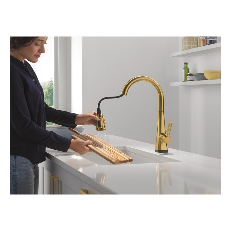 Kitchen Faucet Lenta 1 Lever ADA Brushed Gold Pull Down 3 Function High Arc 360 DEG Swivel 1/3 Hole Deck Diamond Seal Touch-Clean MagnaTite 1.8 Gallons per Minute - Image 2