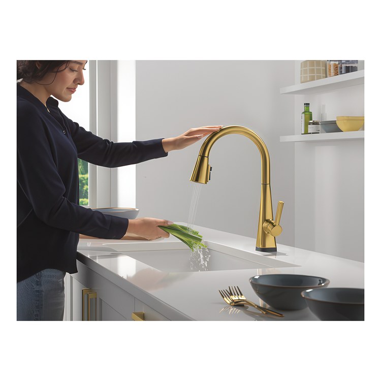 Kitchen Faucet Lenta 1 Lever ADA Brushed Gold Pull Down 3 Function High Arc 360 DEG Swivel 1/3 Hole Deck Diamond Seal Touch-Clean MagnaTite 1.8 Gallons per Minute - Image 3