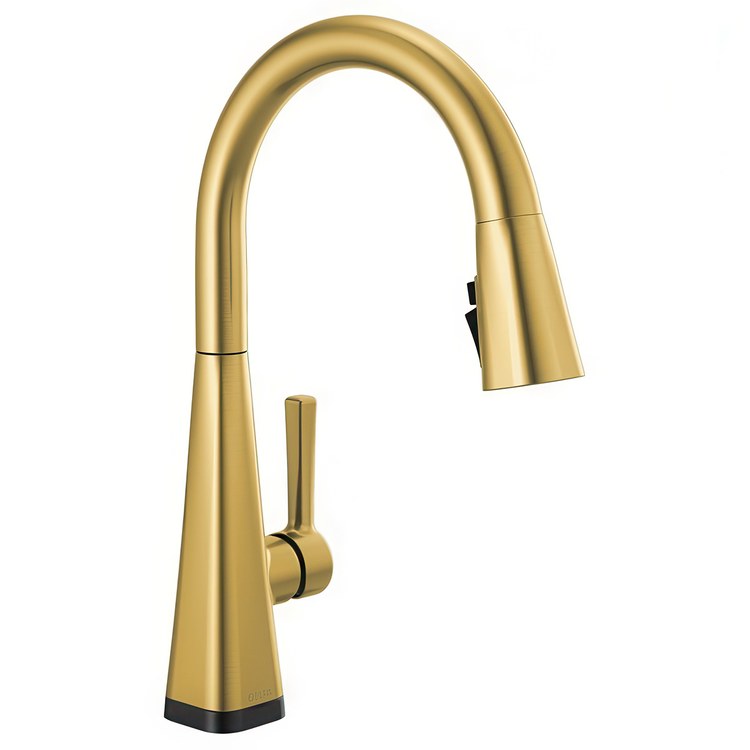 Kitchen Faucet Lenta 1 Lever ADA Brushed Gold Pull Down 3 Function High Arc 360 DEG Swivel 1/3 Hole Deck Diamond Seal Touch-Clean MagnaTite 1.8 Gallons per Minute - Image 1