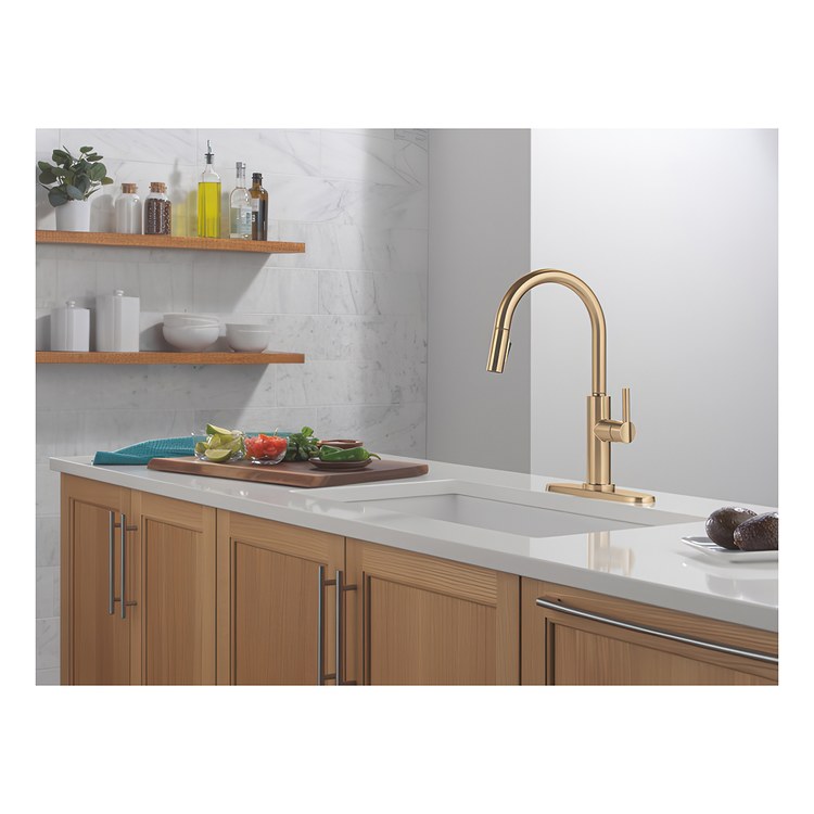 Kitchen Faucet Nicoli 1 Lever ADA Champagne Bronze Pull Down 2 Function High Arc 360 DEG Swivel 3 Hole Deck Touch-Clean MagnaTite 1.8 Gallons per Minute - Image 3