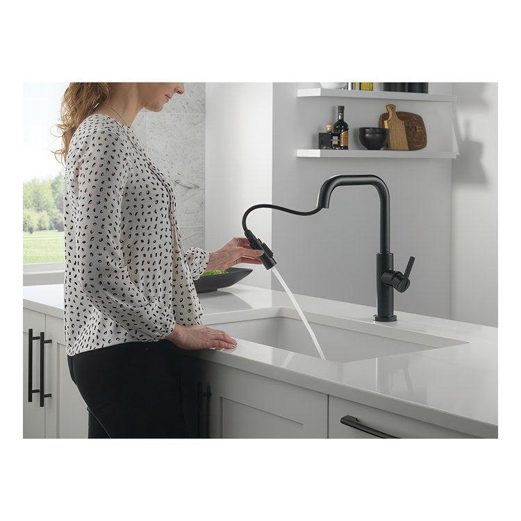 Kitchen Faucet Nicoli 1 Lever ADA Matte Black Pull Down 2 Function High Arc 360 DEG Swivel 3 Hole Deck Mount Touch-Clean MagnaTite 1.8 Gallons per Minute - Image 2