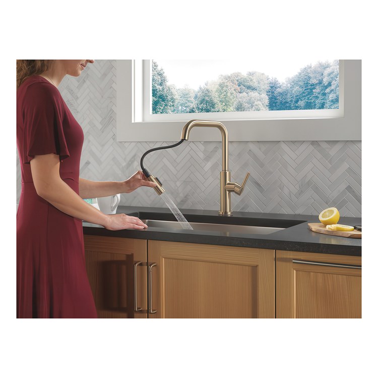 Kitchen Faucet Nicoli 1 Lever ADA Champagne Bronze Pull Down 2 Function High Arc 360 DEG Swivel 3 Hole Deck Mount Touch-Clean MagnaTite 1.8 Gallons per Minute - Image 2